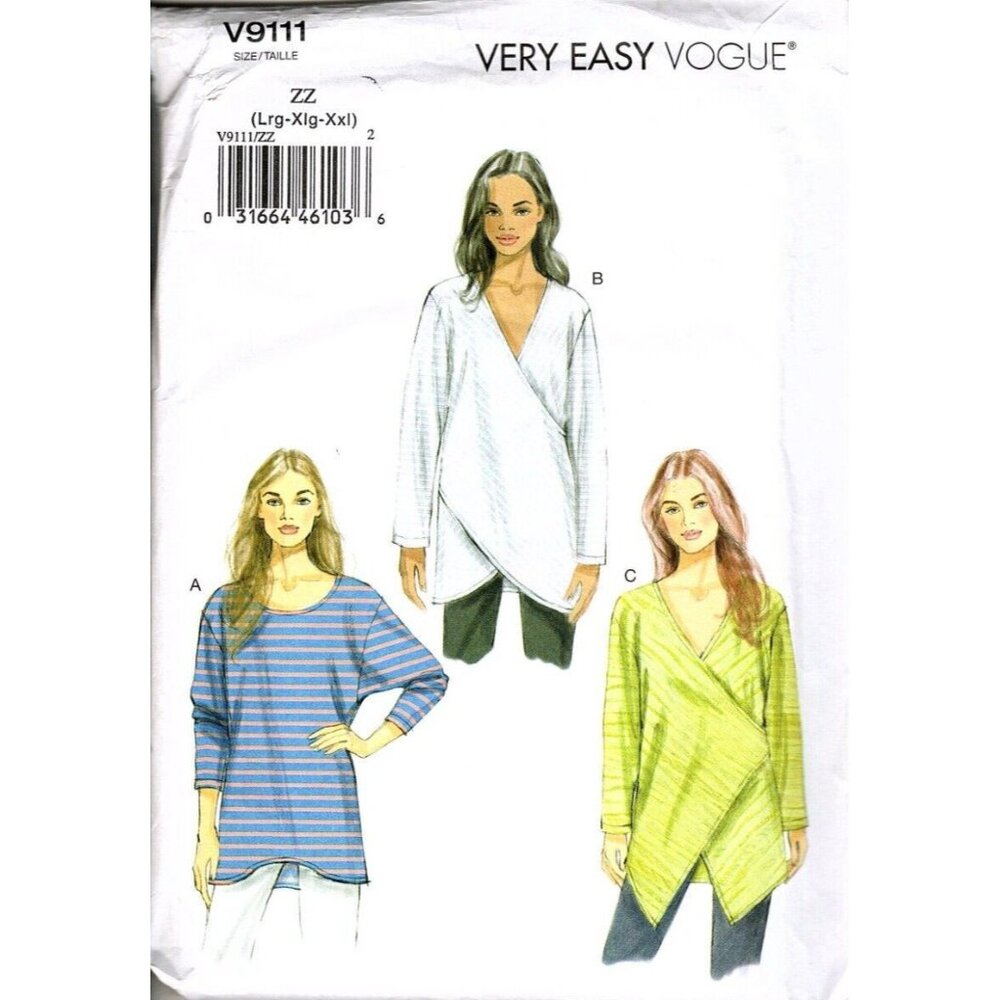 Vogue V9111 Misses L to XXL Very Easy Casual Tops Uncut Sewing Pattern